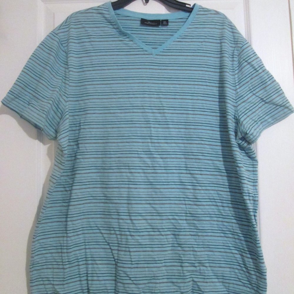 Marc Anthony Blue Grey & Black Striped V-Neck XXL